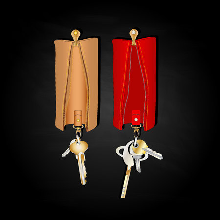 Leather key chain isolated with keyのイラスト素材