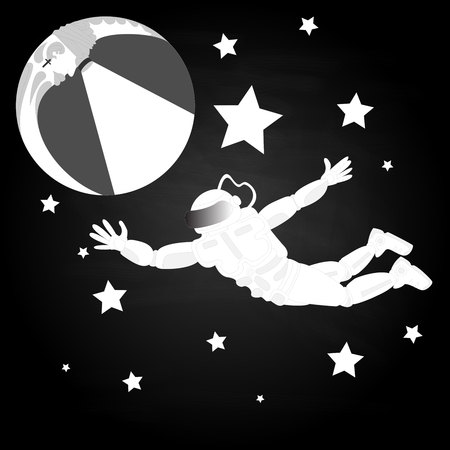 Spaceman and crescent moon. Space explorer. Cosmic illustration for T-shirt disignのイラスト素材