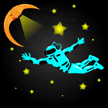 Spaceman and crescent moon. Space explorer. Cosmic illustration for T-shirt disignのイラスト素材