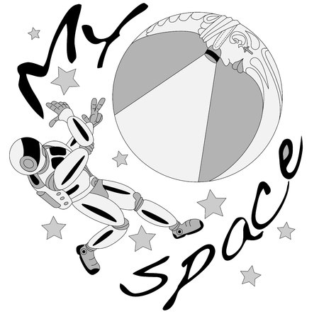 Spaceman and crescent moon. Space explorer. Cosmic illustration for T-shirt disignのイラスト素材