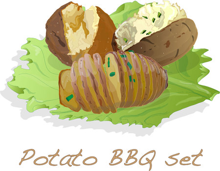 Potato BBQ illustration isolated set.のイラスト素材