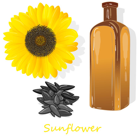 Sunflower oil bottle isolated on white illustration setのイラスト素材