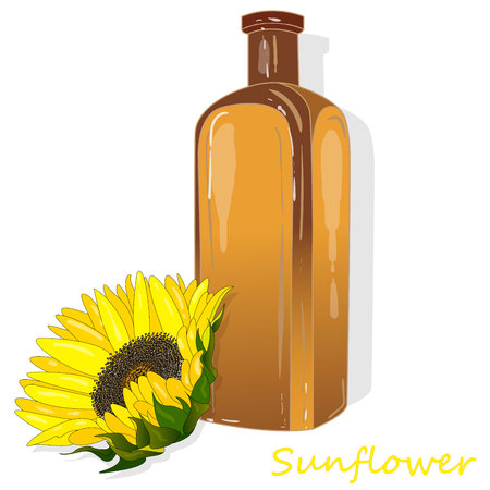 Sunflower oil bottle isolated on white illustration setのイラスト素材