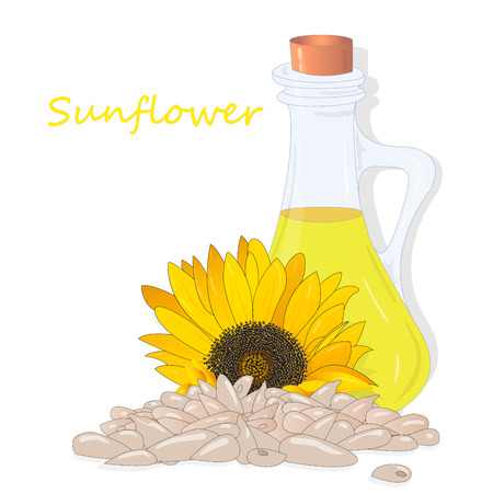 Sunflower oil bottle isolated on white illustration setのイラスト素材