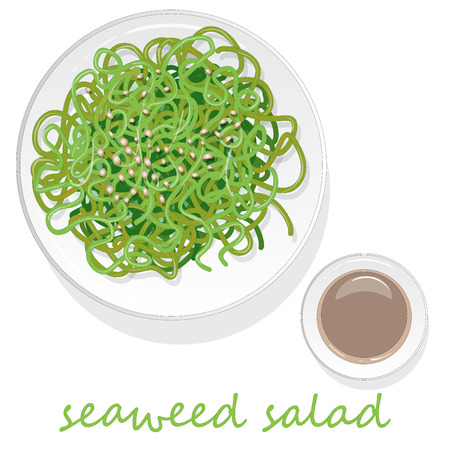 Traditional Japanese chuka seaweed salad illustration isolated on white background.のイラスト素材