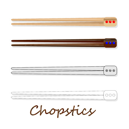 Wooden chopsticks isolated on white background illustration set.のイラスト素材