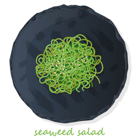 Sushi and seaweed salad on slate table vector illustration isolated.のイラスト素材