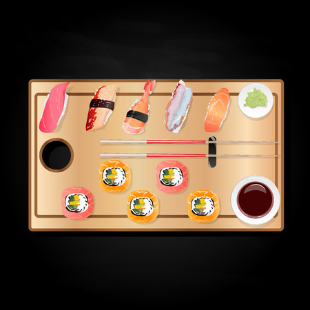 Nigiri Sush seti illustration isolated. Top view.のイラスト素材