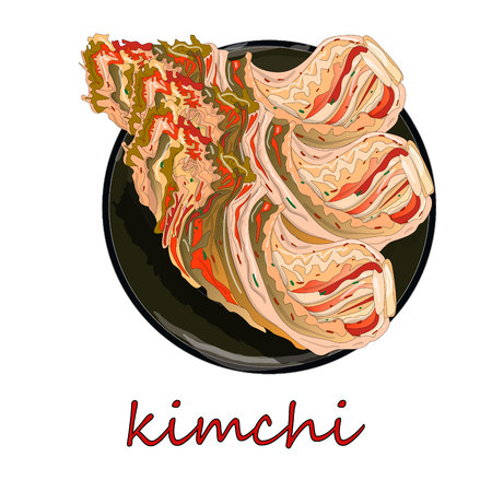 Kimchi, traditional korean food. Illustration on white.のイラスト素材