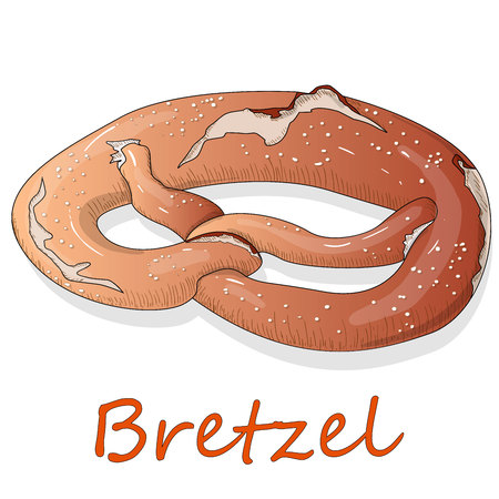 Fresh German pretzel (Bretzel) with salt and shadows on white background. Vector illustration.のイラスト素材