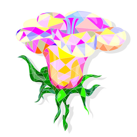 Fantasy flower vector illustration set isolated. Polygonal design.のイラスト素材