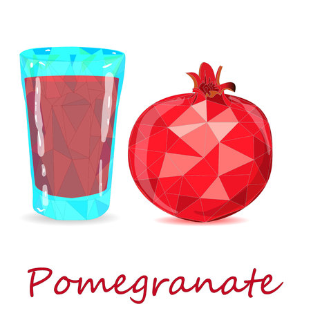 Pomegranate hand drown vector illustration isolated on white background. Low poly style.のイラスト素材