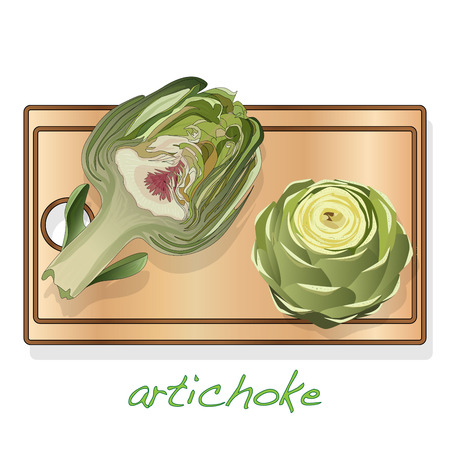 Artichoke on plate vector illustration set. Image isolated on white background.のイラスト素材