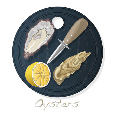 Fresh opened oyster vectorv images set on plate / dish isolated on white background.のイラスト素材