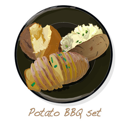 Potato BBQ vector illustration set isolated white background.のイラスト素材