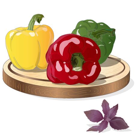 Tasty ripe bell peppers on white background. Vector illustration, separate layers per item.のイラスト素材
