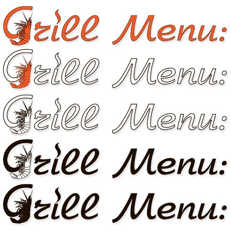 Barbecue, grill, bbq shrimp vector signes and emblems. Illustration of bbq  and grill isolated on whiteのイラスト素材