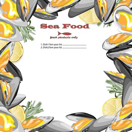Cooked seafood on top view. Seafood vector illustration.のイラスト素材
