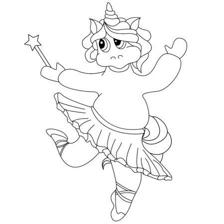 Unicorn coloring vector illustration. White background. Body positive concept.のイラスト素材