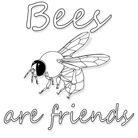 Bee monochrome illustration - vector text quotes and bee drawing. Lettering poster or t-shirt textile graphic design.のイラスト素材