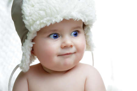 cute boy in the hat on whight backgraundの写真素材