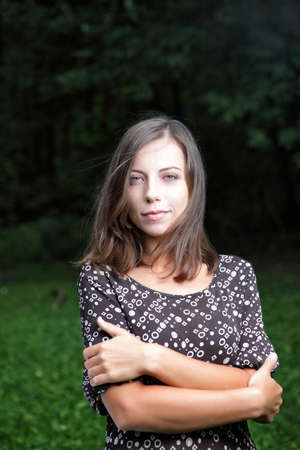 portrait of a beautiful brunet young womanの写真素材