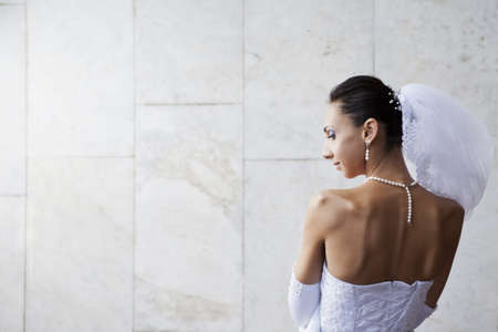 Wedding portrait of beautiful young bride outdoorの写真素材