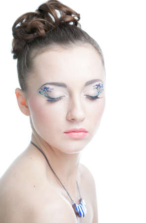 Portrait of beautiful woman on white backgroundの写真素材
