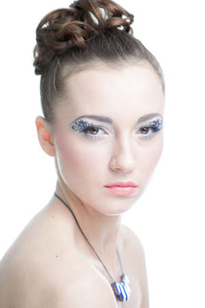 Portrait of beautiful woman on white backgroundの写真素材