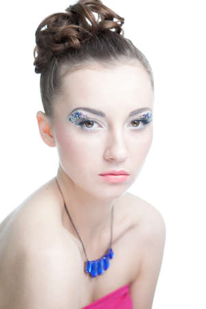Portrait of beautiful woman on white backgroundの写真素材