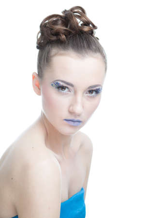 Portrait of beautiful woman on white backgroundの写真素材