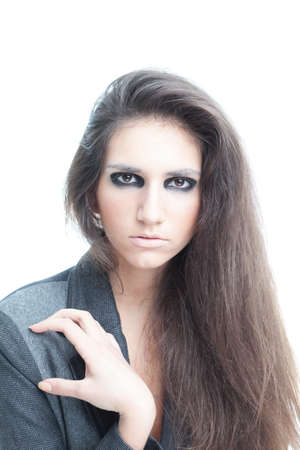 Woman with beauty long brown hair - posing at studioの写真素材