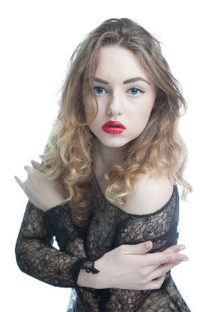 Sexy woman with long hair and make upの写真素材