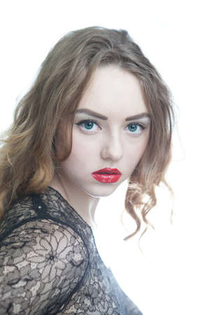 Sexy woman with long hair and make upの写真素材