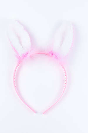pink Bunny Ears in white background for girlsの写真素材