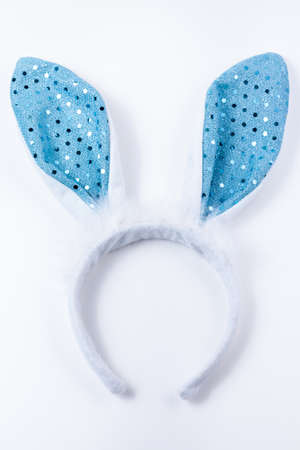 blue Bunny Ears in white background for boysの写真素材