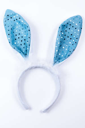 blue Bunny Ears in white background for boysの写真素材