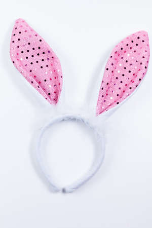 pink Bunny Ears in white background for girlsの写真素材