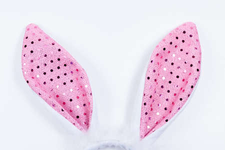 pink Bunny Ears in white background for girlsの写真素材