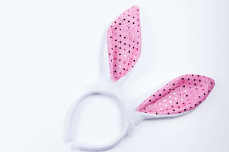 pink Bunny Ears in white background for girlsの写真素材