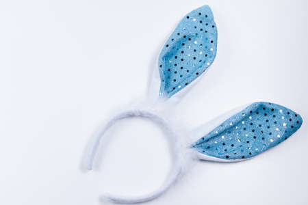 blue Bunny Ears in white background for boysの写真素材