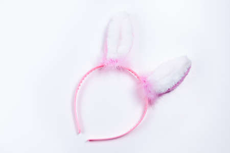 pink Bunny Ears in white background for girlsの写真素材