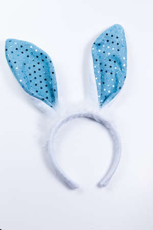 blue Bunny Ears in white background for boysの写真素材