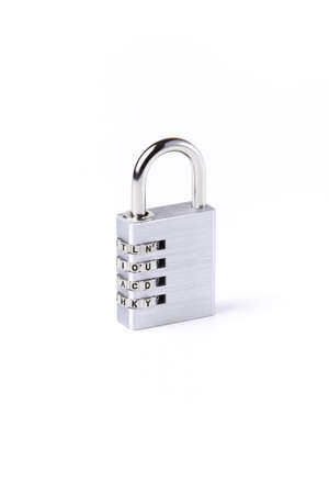 silver Padlock with later code on white backgroundの写真素材