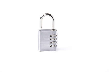 silver Padlock with later code on white backgroundの写真素材