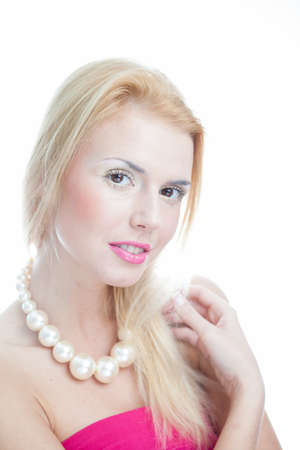 Portrait of beautiful woman on white backgroundの写真素材