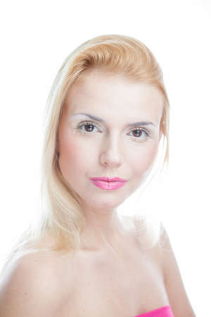 Portrait of beautiful woman on white backgroundの写真素材