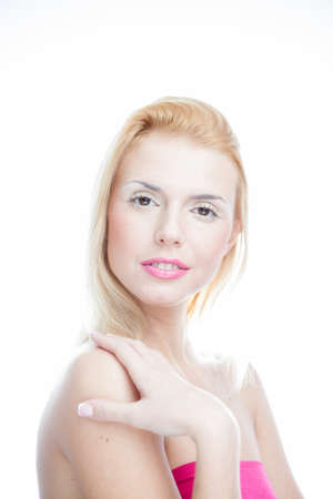 Portrait of beautiful woman on white backgroundの写真素材
