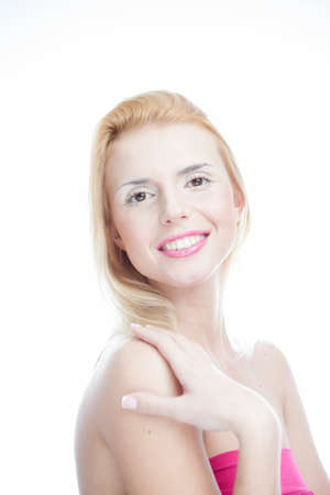 Portrait of beautiful woman on white backgroundの写真素材