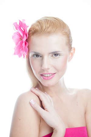 Portrait of beautiful woman on white backgroundの写真素材